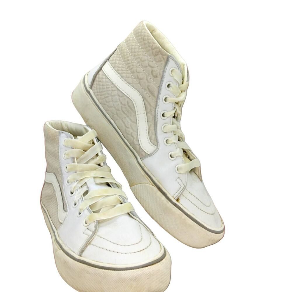 Vans Leather Snake Skin Mens Pre-owned White High Top Sneakers - sz. 6 1/2